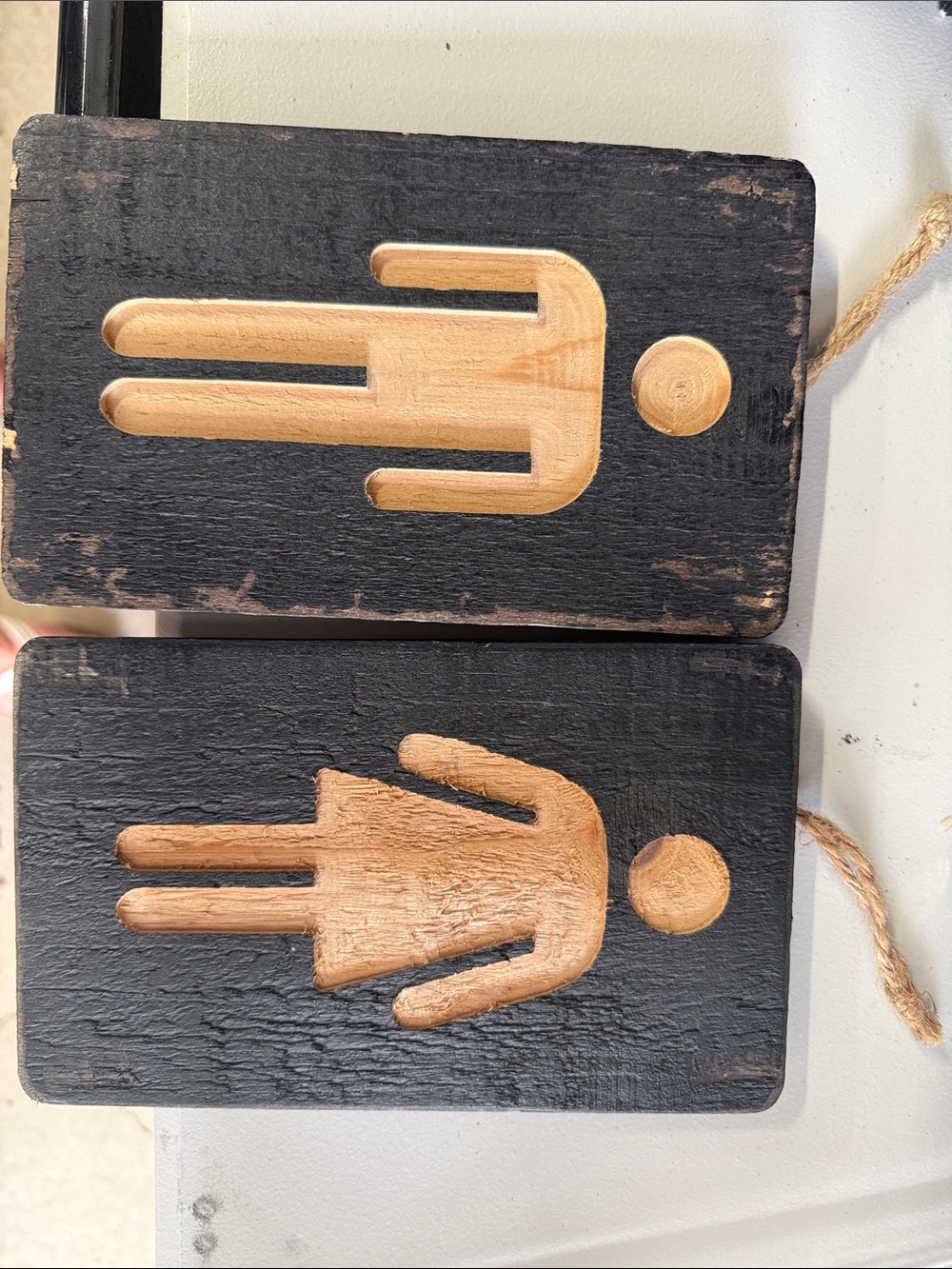 Rustic Black and Natural Wood Bathroom Sign Set - Home Accents